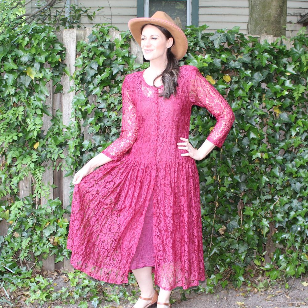 Vintage Lace Romantic Rose Floral Dress - Picture 3 of 10